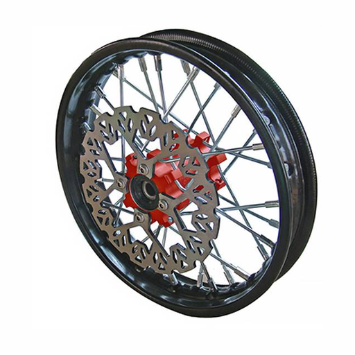 [YC50-0611-01-RD] Llanta delantera aluminio completa 1.4x10" buje CNC Pitbike YCF 50 - Rojo/negro