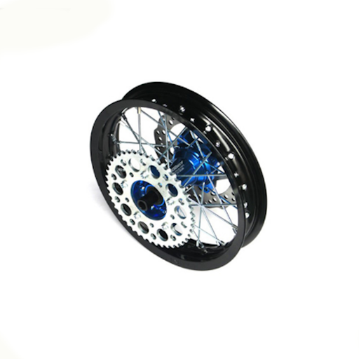 [YC110-1101-25-BL] Llanta trasera aluminio completa 1.85x12" buje CNC Pitbike YCF - Azul/negro