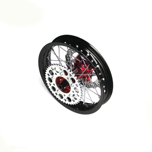 [YC110-1101-25-RD] Llanta trasera aluminio completa 1.85x12" buje CNC Pitbike YCF - Rojo/negro