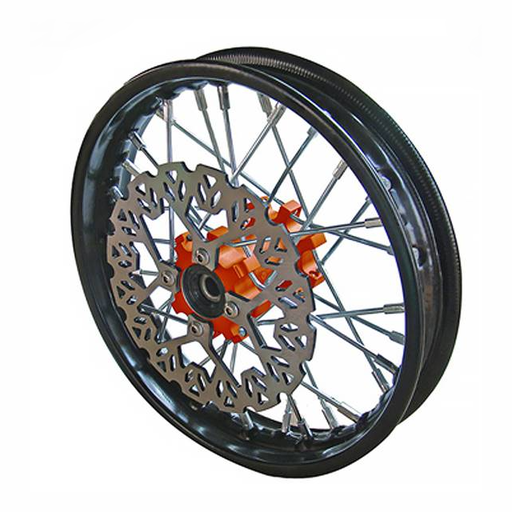 [YC50-0611-01-OR] Llanta delantera aluminio completa 1.4x10" buje CNC Pitbike YCF 50 - Naranja/negro