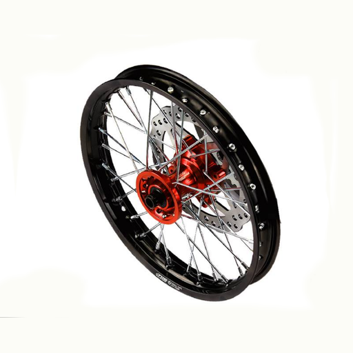 [YC110-06012OR] Llanta delantera aluminio completa 1.4x12" buje CNC Pitbike YCF - Naranja/negro