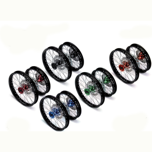 [YC110-1101-25-OR] Llanta trasera aluminio completa 1.85x12" buje CNC Pitbike YCF - Naranja/negro