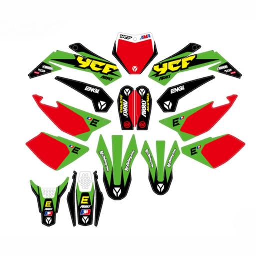 [KD-AFT22-GR] Kit de adhesivos racing YCF Lite/Start/Pilot/Factory/SM 2022 Verde/Rojo