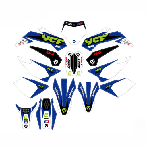 [KD-AFT22-BL] Kit de adhesivos racing YCF Lite/Start/Pilot/Factory/SM 2022 Azul/Blanco